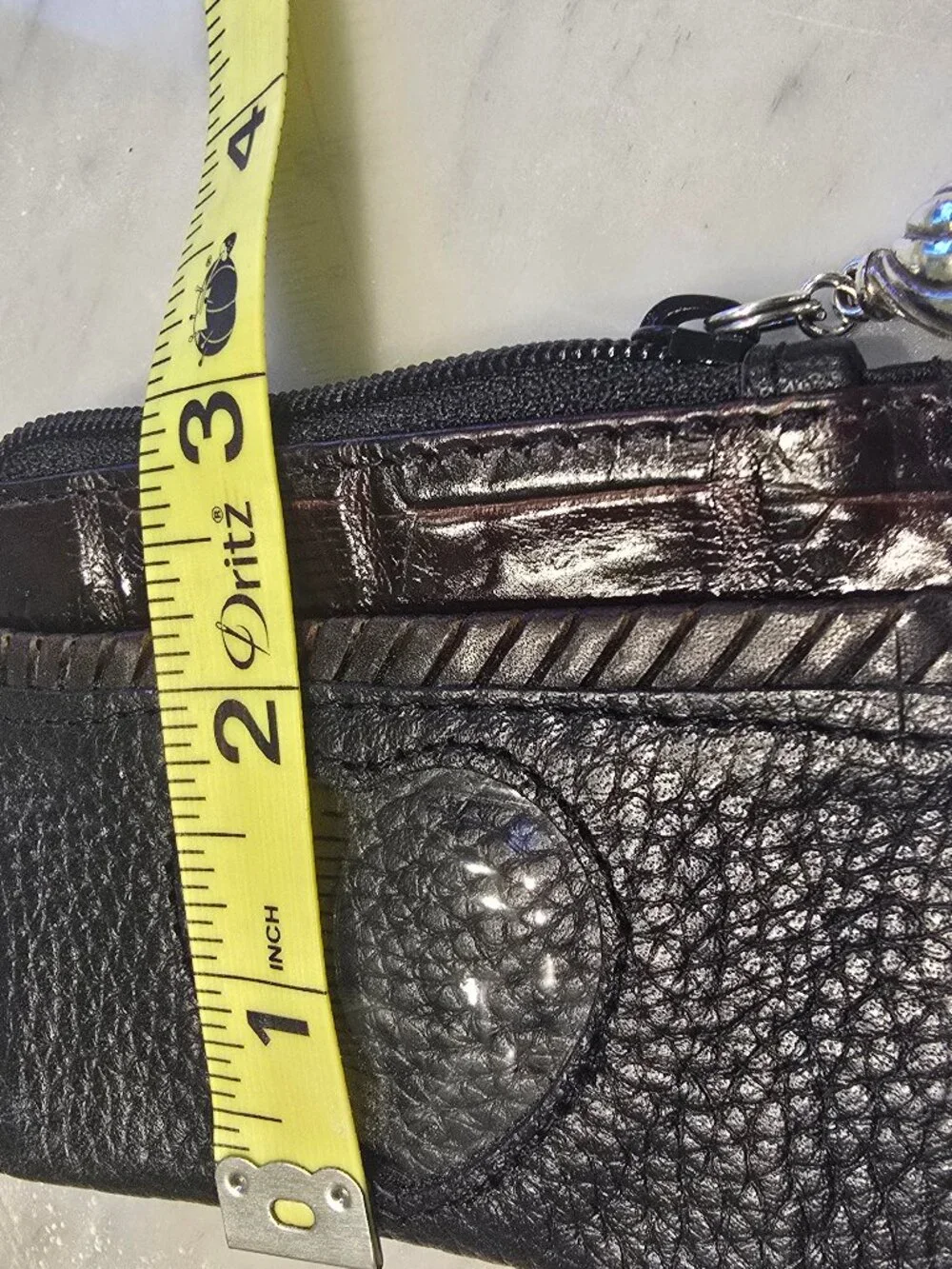 NWOT Brighton Croc Pabbled Leather Heart Photo Coin Zip Card ID Mini Wallet